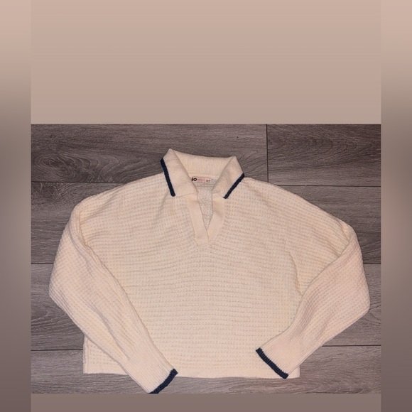 SO Juniors Size Large Waffle Knit Cropped Sweater Collared Super Soft Preppy - Picture 1 of 6